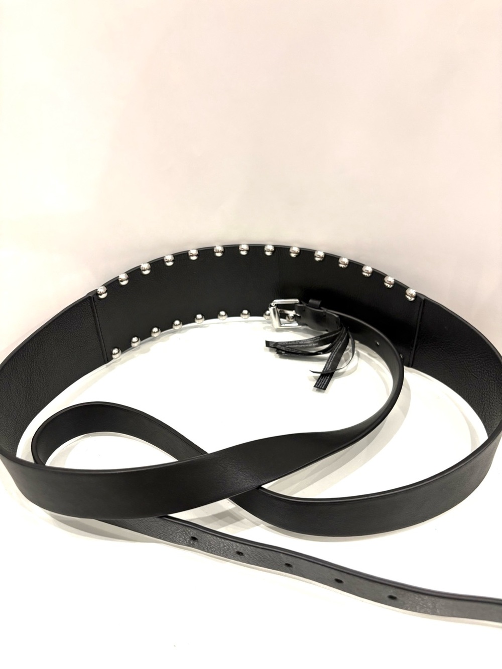 $168 AllSaints Alcor Wide Studded Leather Corset Waist Belt Black Silver S/M - Picture 2 of 7